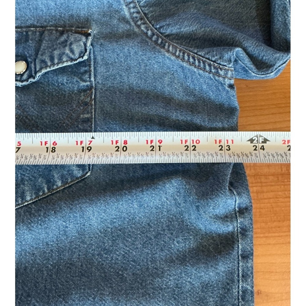 Wrangler USA Made Denim Western Snap Shirt Mens 17 35 XL Tall Blue Pearl Snap - Picture 8 of 8